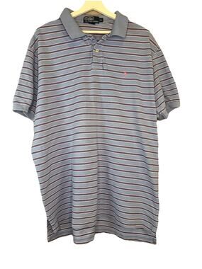 Vintage Polo Ralph Lauren Men's 2XL Blue White Pink Striped Polo Shirt Pink Pony